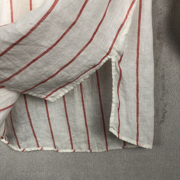C&C CALIFORNIA 100% Linen Tunic Sz M White Red Stripe 1/2 Button Roll Tab Sleeve - Picture 13 of 13